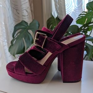 HOLIDAY! Burgundy velvet platform heels size 7